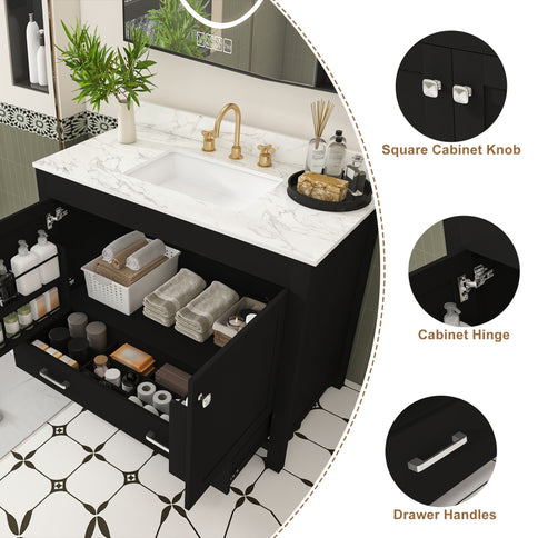 Bathroom Vanity Set, Sink And Faucet Holes Included - Black