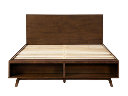 Queen Size Platform Bed Frame With Footboard Storage - Walnut