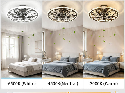 Flower Caged Ceiling Fan With LED Light And Remote Control - Matte Black