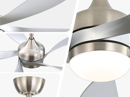 52" Ceiling Fan With Light Featuring 5 Blades Dimmable LED And Memory Function - Nickel