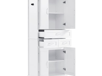 Tall Bathroom Storage Cabinet With 4 Doors 3 Drawers Adjustable Shelves - White