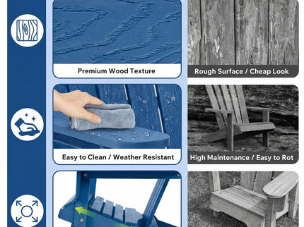 Outdoor Folding Adirondack Chair With Pre-Assembled BackRest & SeatBoard Patio - Navy Blue