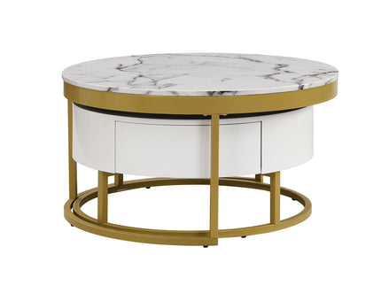 Round Nesting Coffee Table With Drawers - Golden / White