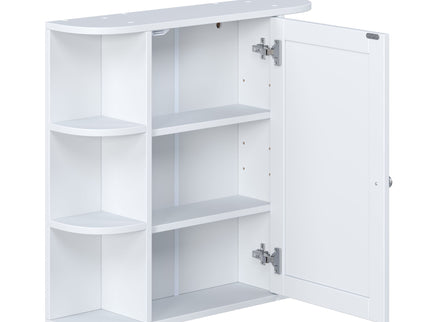 Bathroom Wall Storage Cabinet With Mirror And Adjustable Shelf, 6 Open Shelves