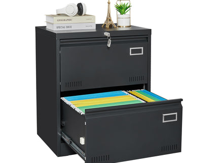 2 Drawer Metal Lateral File Cabinet With Lock, Office Vertical Files Cabinet For Home Office, Locking Metal File Cabinet - Black