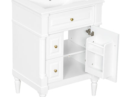 Freestanding Bathroom Vanity With Sink, Adjustable Shelf & Flip Drawer