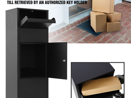 Large Package Delivery Parcel Mail Drop Box With Lockable Storage Compartment Heavy Duty Weatherproof For Express Mail Delivery For Home & Business Use - Black