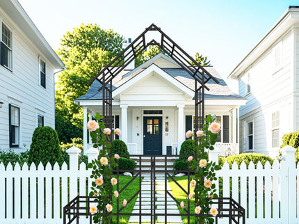 Garden Arch With Gate With Planter, Climbing Plants Support Outdoor - Black