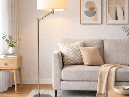 Serene - Floor Lamp With Rotary Switch Base Linen Shade - Brushed Nickel / White