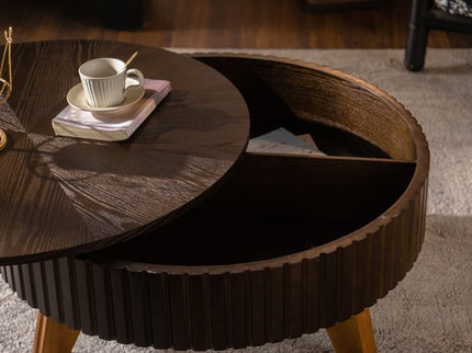 Round Retro Coffee With Solid Wood Legs