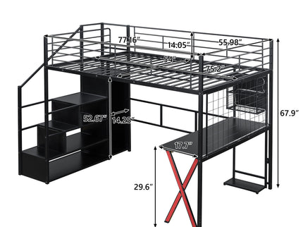 Loft Bed With Built In Work Station, Wardrobe, Storage Staircase And LED