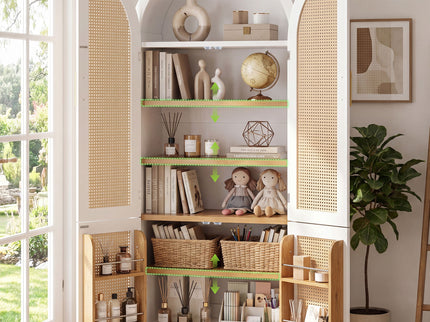 Tall Arched Cabinet With Rattan Doors & Adjustable Shelves