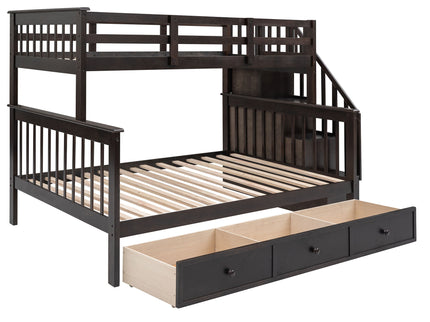 Stairway Bunk Bed With Storage And Guard Rail For Bedroom