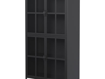 Premium Metal Storage Cabinet With Tempered Glass Doors, Adjustable Shelves, And Anti Tipping Device - Black