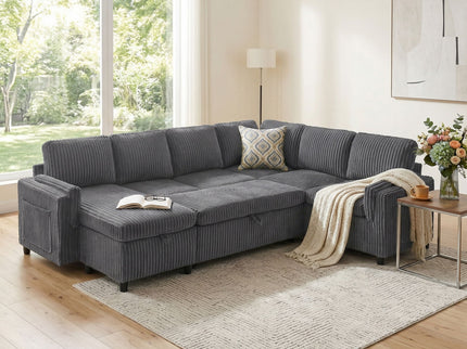 Convertible U-Shaped Sectional Sofa Bed With USB Ports And Storage