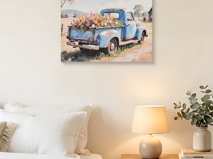 Old Truck Canvas Wall Art For Spring Decor - Blue Cars