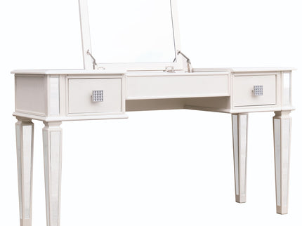 Mirrored Vanity Desk With Drawers And Stool, Flip Up Dressing Table Set For Makeup Room
