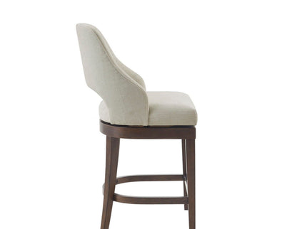 Counter Stool With Swivel Seat, Upholstery And Solid Wood Legs - Cream