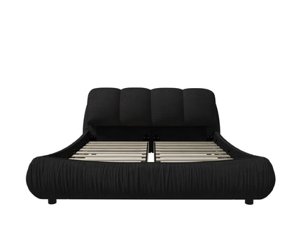 Luxury Upholstered Platform Bed With Oversized Padded Backrest And Solid Wood Frame