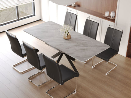 Modern Extendable Dining Table Set For 6 - 8 - Black / Gray