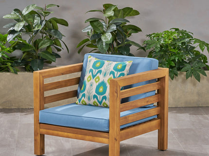Outdoor Acacia Wood Patio Chair With Fabric Cushion