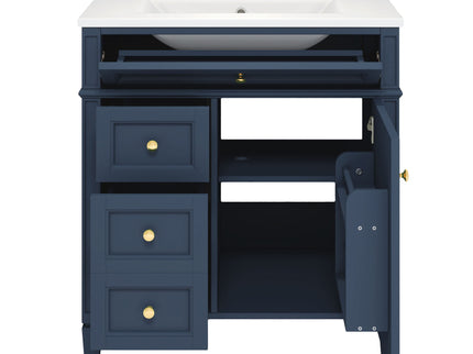 Bathroom Vanity With Medicine Cabinet, Royal Mirror Cabinet, Modern Bathroom Storage Cabinet With 2 Soft Closing Doors And 4 Drawers