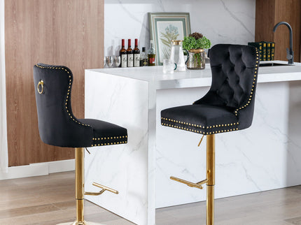 Thick Swivel Barstools Adjusatble Seat Height From 25-33", Modern Upholstered Bar Stools With Backs Comfortable Tufted For Home Pub And Kitchen Island (Set of 2)