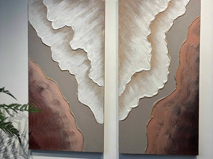 Abstract Wall Art, Textured Canvas Painting With Accents, Decor For Living Room (Set of 2) - Antique Brown+White