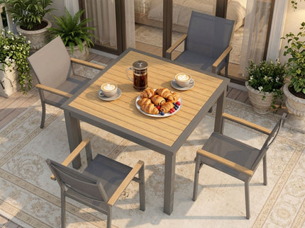 Gray Aluminum Patio Dining Set With Textilene Chairs, 5 Piece All Weather Outdoor Table And Chair Set For Patio, Porch, Garden