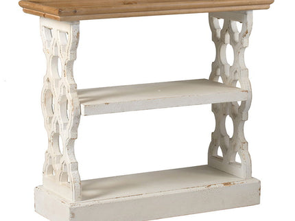 Distressed Wood Shelf Tray, French Country Console Table - Brown / Antique White