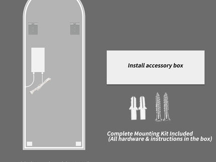 LED Full Length Wall Mirror With Symmetrical Arch Design, Dimmable 3 Color Temperature Lighting - Silver