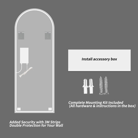 LED Full Length Wall Mirror With Symmetrical Arch Design, Dimmable 3 Color Temperature Lighting - Silver