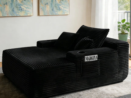 Convertible Chaise Lounge Chair & Wide Armrest & Throw Pillows - Black