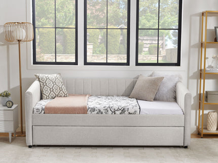 Upholstered Daybed With Trundle With Vertical Stripes