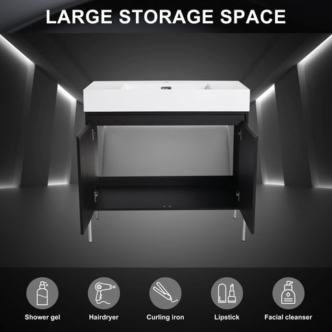 Freestanding Bathroom Vanity With Resin Sink And Storage Cabinet