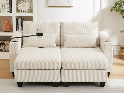 Convertible Chaise Lounge Sofa Chair With USB Ports, Cup Holders, Phone Holder And Storage
