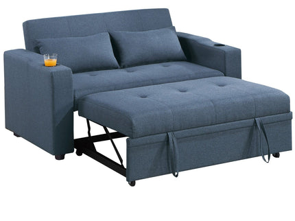 Modern Style Convertible Sofa With Pull-Out Bed, USB Ports & Cup Holders