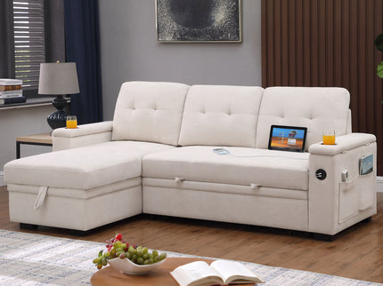 Ashlyn II - 84"W Woven Fabric Reversible Sleeper Sectional Sofa with Storage Chaise