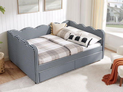 Gingham Daybed With USB Charging Port, Wave-Shaped Design