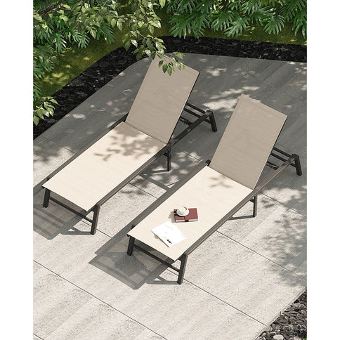 Outdoor Chaise Lounge & Adjustable Backrest (Set of 2) - Beige
