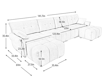 Sofa Set With Ottoman And Pillows, Textured, High Resilience Cushions