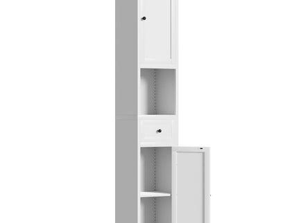 Tall Bathroom Storage Cabinet, 5-Tier Narrow With 2 Doors & Adjustable Shelves, Freestanding - White