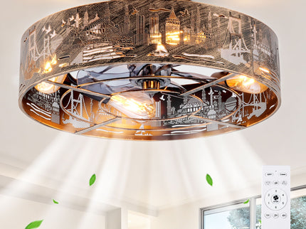 20" Iron Art Ceiling Fans With Remote, Flush Mount Ceiling Fan With 6 Speeds Reversible Motor, Not Included Bulbs - Blush / Gold / Bronze