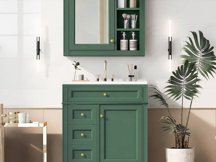 Bathroom Vanity With Medicine Cabinet, Royal Mirror Cabinet, Modern Bathroom Storage Cabinet With 2 Soft Closing Doors And 4 Drawers