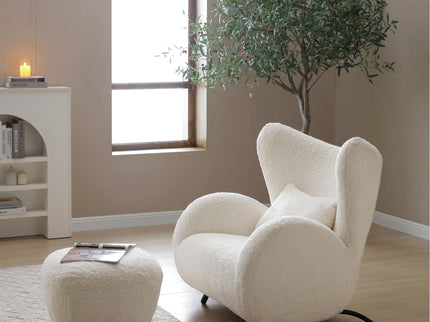 Wingback Armchair & Ottoman Combo For Living Room - White
