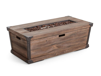 Outdoor Patio Rectangle Gas Burning Fire Pit 50, 000 Btu, Wood Pattern - Brown