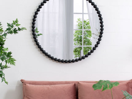Circle Mirror With Metal Beaded Frame, Wall Mirror For Living Room Bedroom Entryway - Black