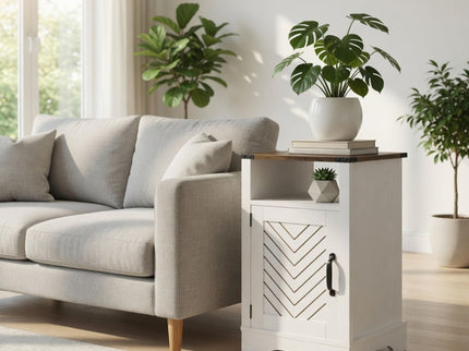 Farmhouse Nightstand With Charging Station & Storage