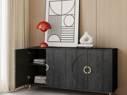 Modern Lacquered 4 Door Wooden Cabinet Sideboard Buffet Server Cabinet Storage Cabinet, For Living Room, Entryway, Hallway, Office, Kitchen And Dining Room