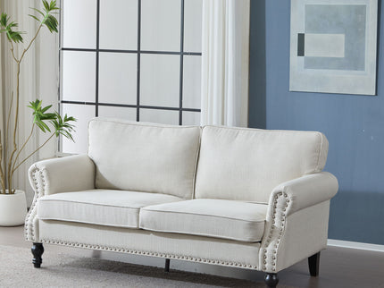 Rolled Arm Sofa With Nailhead Trim With Wooden Legs